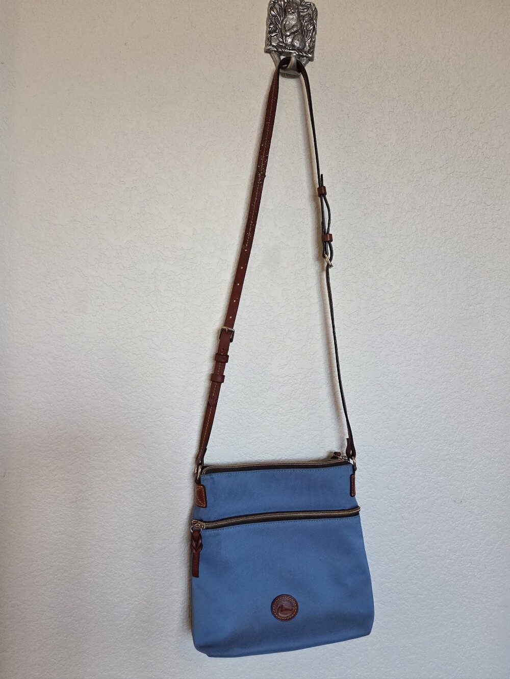 Dooney & Bourke Blue Crossbody Bag with Brown Leather Strap